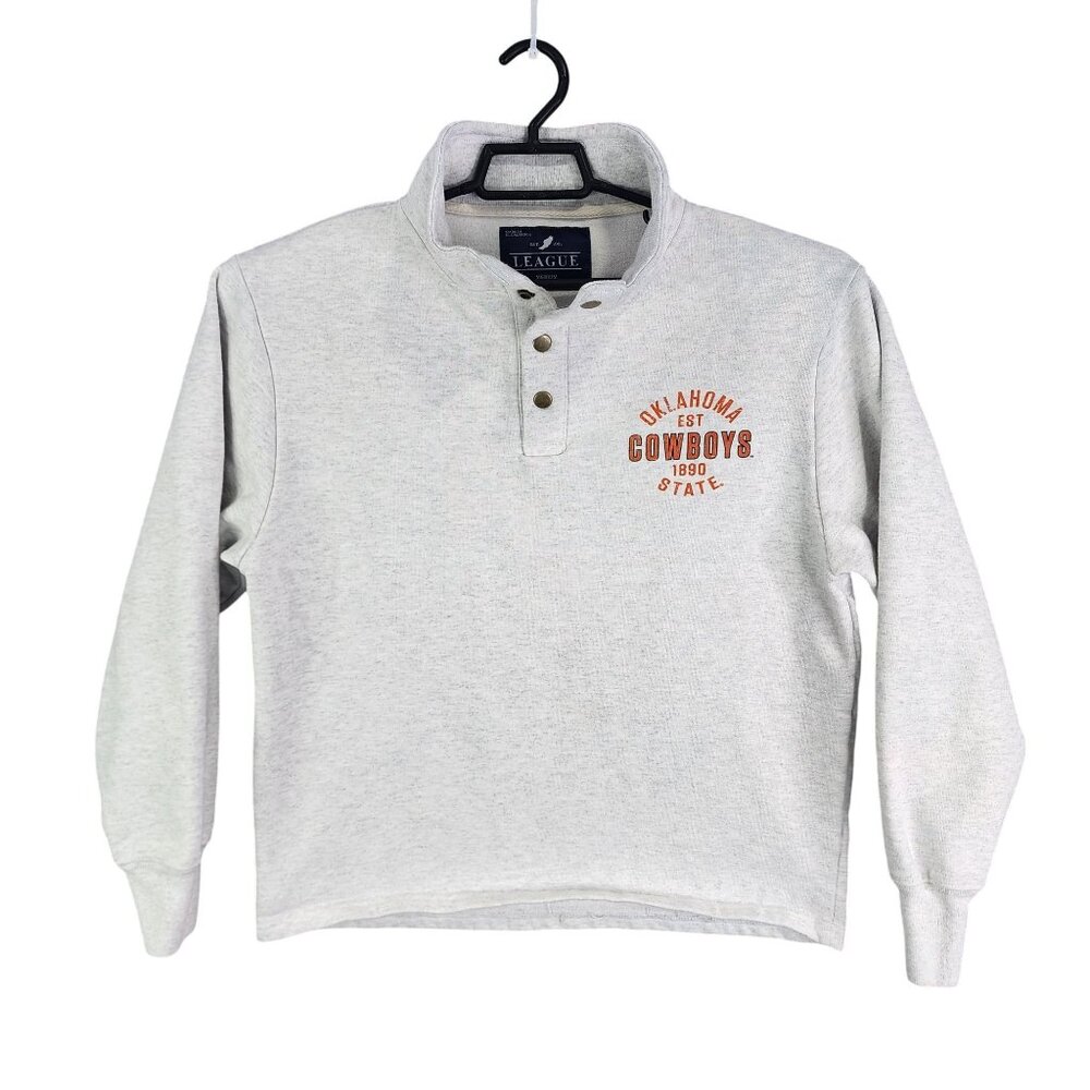 Mens Gray League Pullover Sweatshirt OSU Cowboys 1/4 Button Long Sleeve Size M